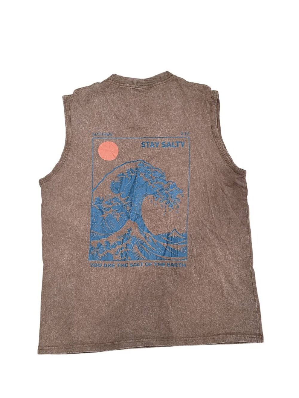 Stay Salty Wave Graphic Sleeveless tank top Shirt Brown Men's M Cotton Blend